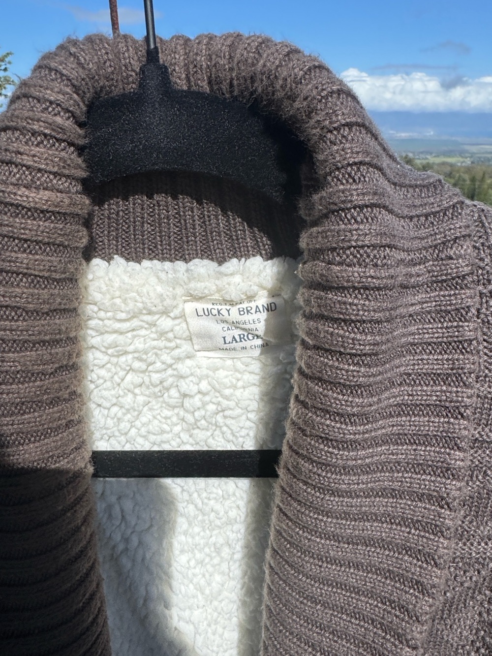 Lucky brand Men’s Sherpa Shawl Grandpa Cardigan sweater Brown large - Picture 5 of 7